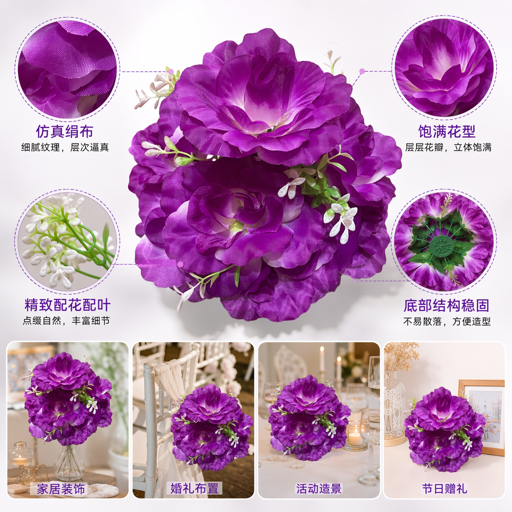 紫色仿真花束客厅装饰摆件家居插花艺术假花套装