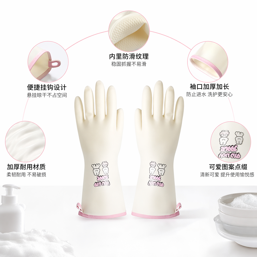 白色橡胶手套 防滑耐磨 一次性家用清洁防护手套