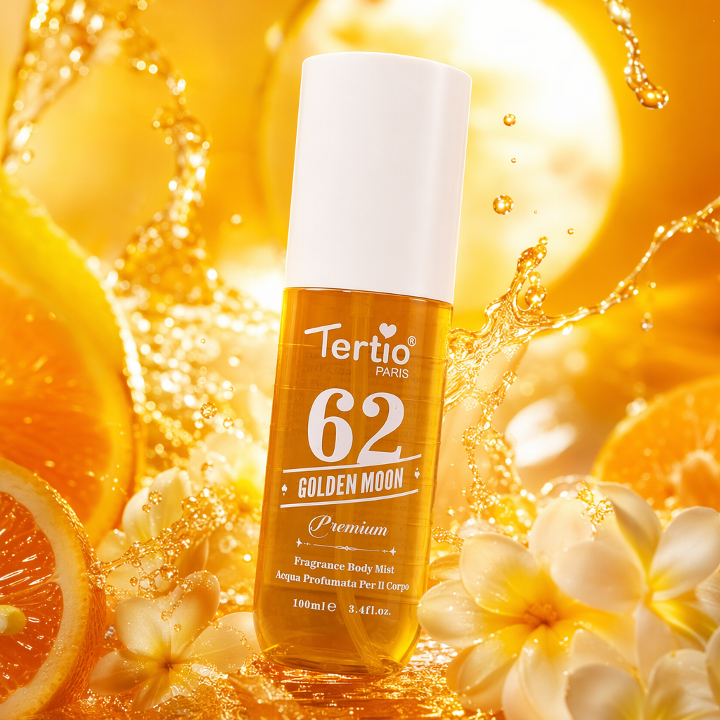 Tertio 62 Golden Moon Orange bottle, white cap Perfume Body Spray Specification image