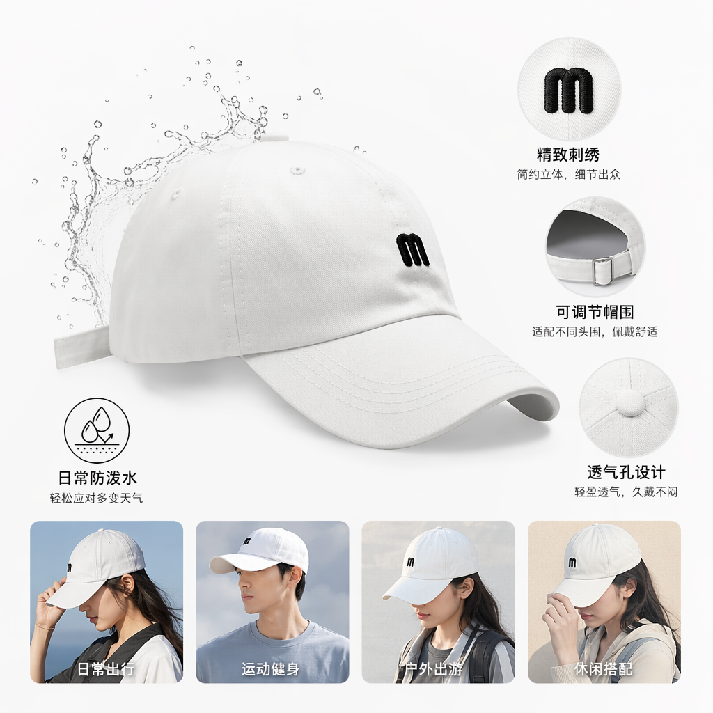 白色棒球帽 男女同款纯棉透气休闲遮阳帽