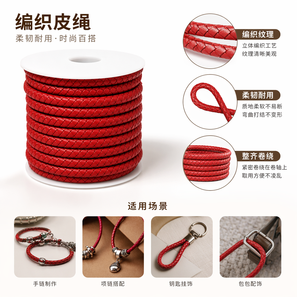 红色编织绳卷 手工DIY编织材料 家居装饰绳索 100米长