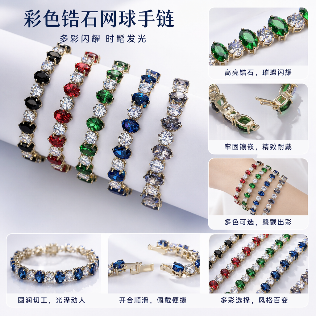 彩色宝石手链天然矿石轻奢设计手腕配饰