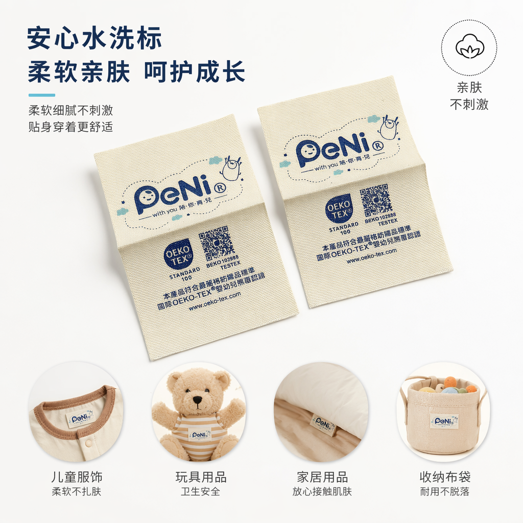 米色织物标签 缝纫辅料 服装吊牌定制 可水洗耐高温