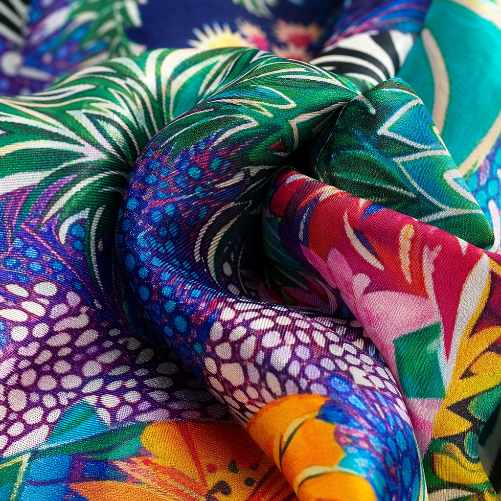 The colorful printed silk scarf is light, breathable and elegant, making it a versatile accessory for spring and summer Application Scenario