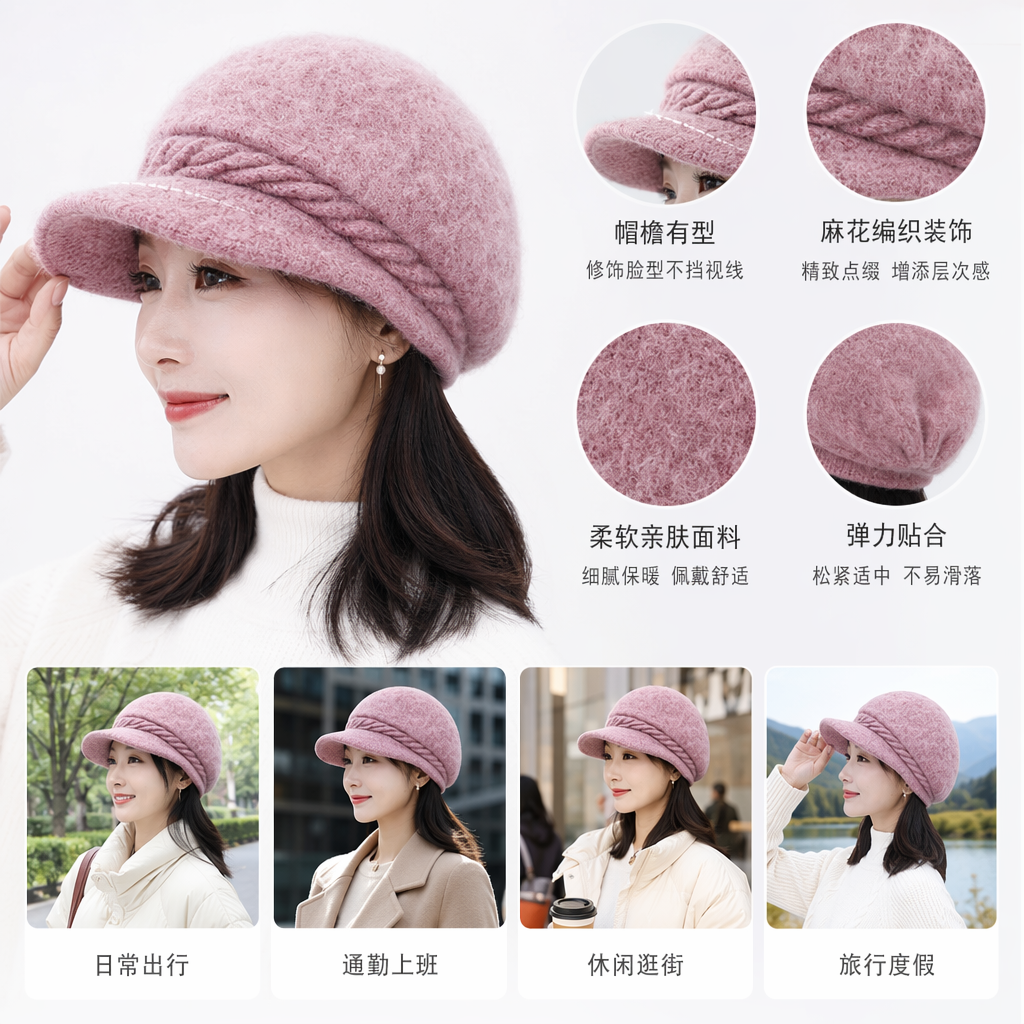 彩色毛呢帽 女士秋冬保暖显脸小百搭时尚毛线针织帽