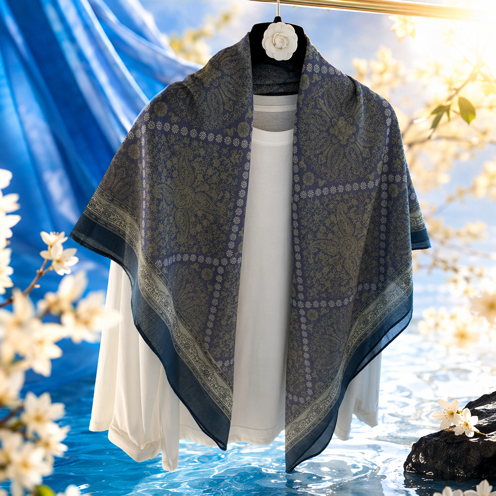 Purple-patterned pure cotton scarf is warm, soft and versatile as an autumn and winter accessory Specification image