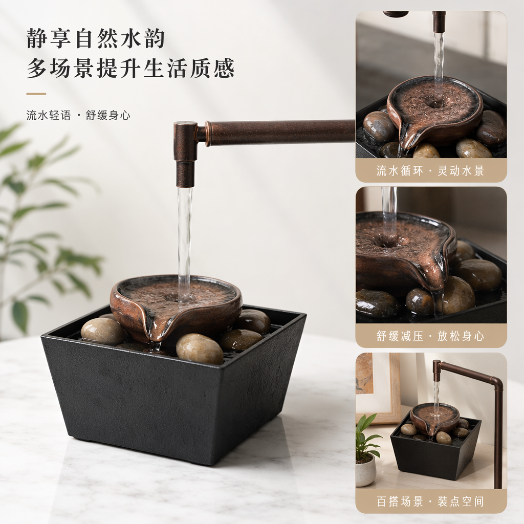 Living room, home, office, desktop, small fountain, wealth-generating, flowing water ornaments, landscape decorations, craft gifts, ornaments, decorative ideas