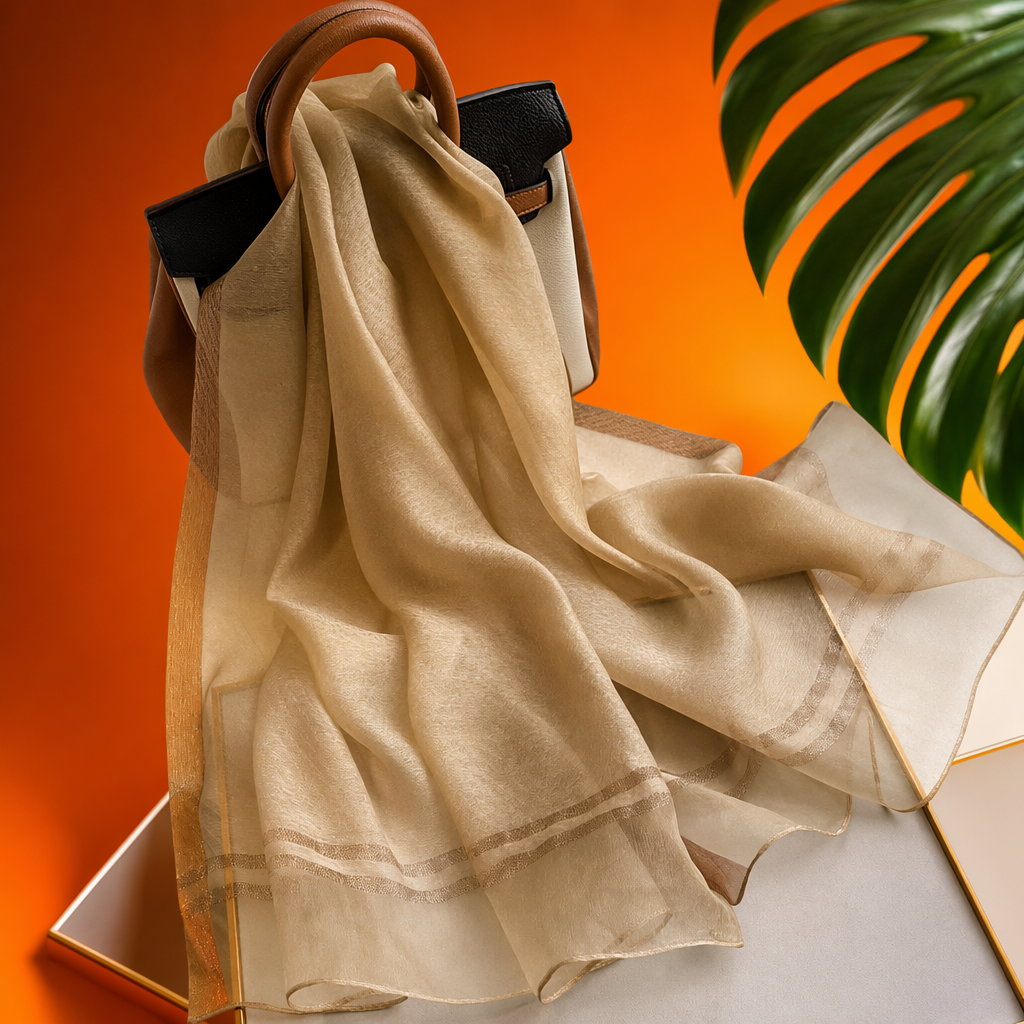 السيدة الوشاح البيج الحرير هي رقيقة الربيع والصيف وخفيفة الوزن Specification image
