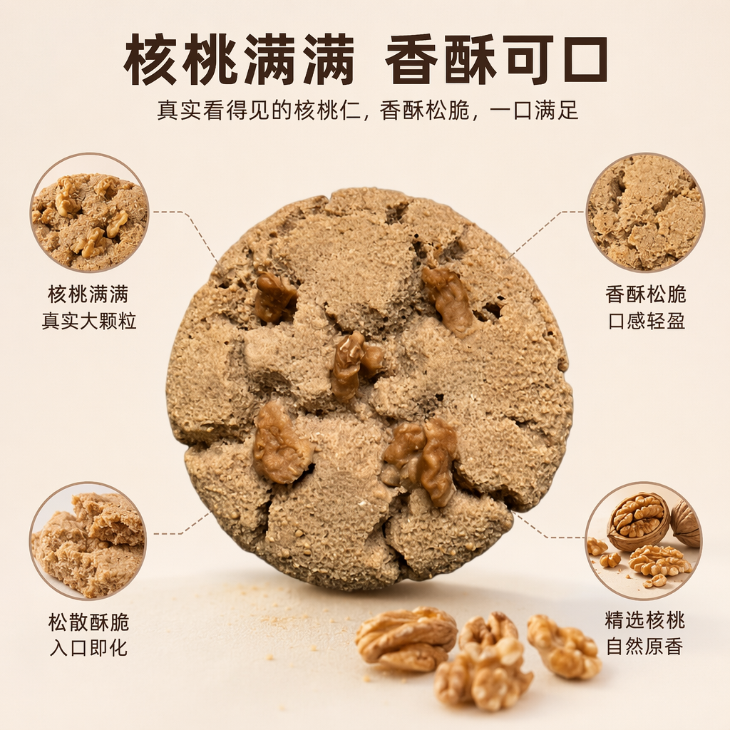 棕色核桃饼干 传统手工酥脆香浓坚果味独立小包装