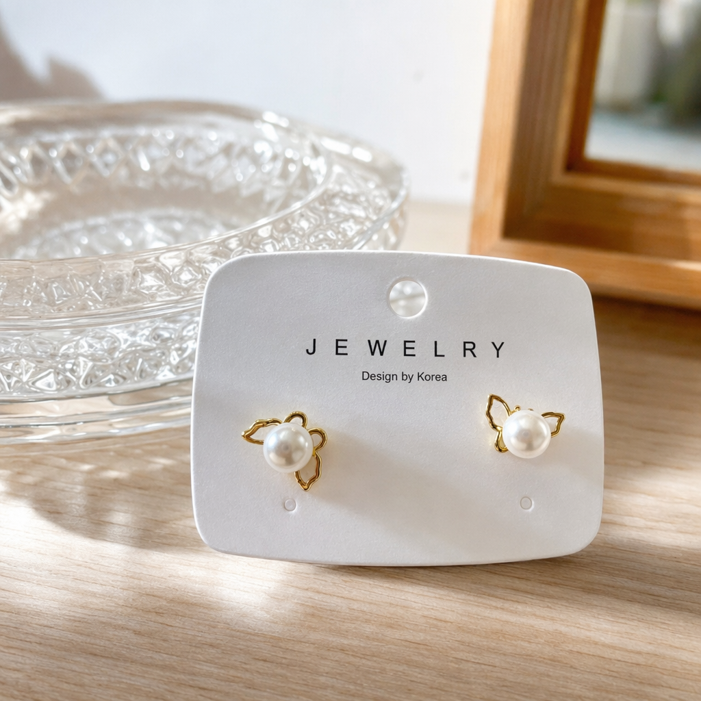 White pearl butterfly stud snap-on earrings details Picture
