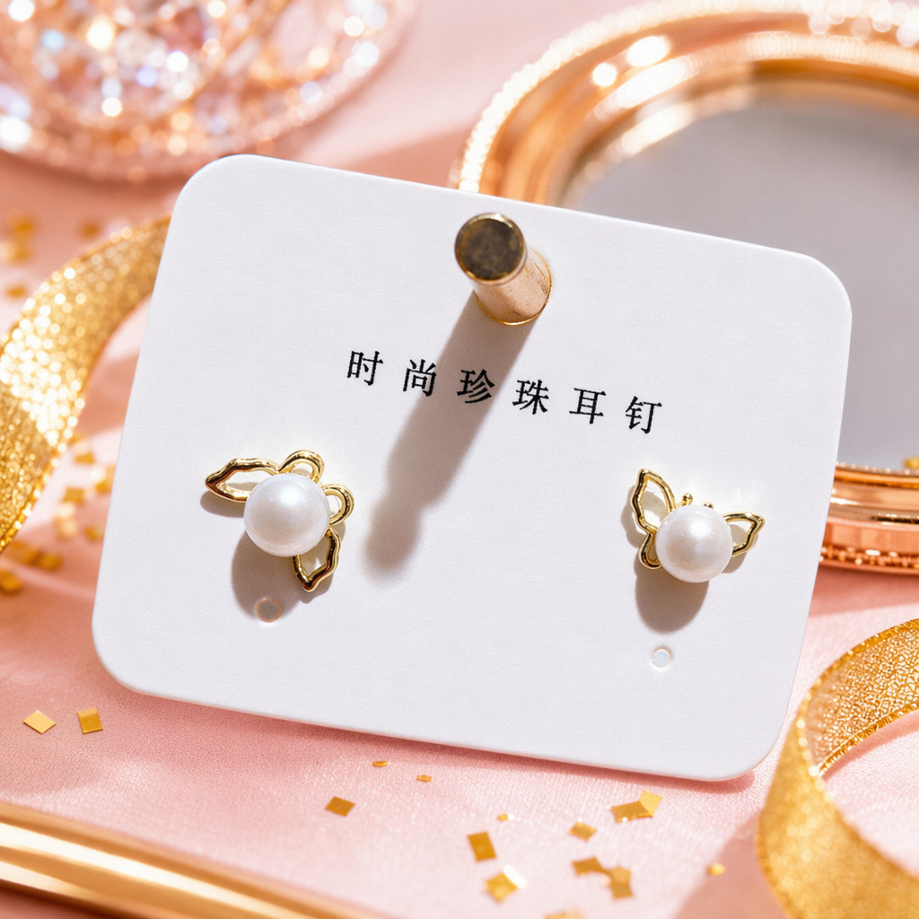 White pearl butterfly stud snap-on earrings Specification image