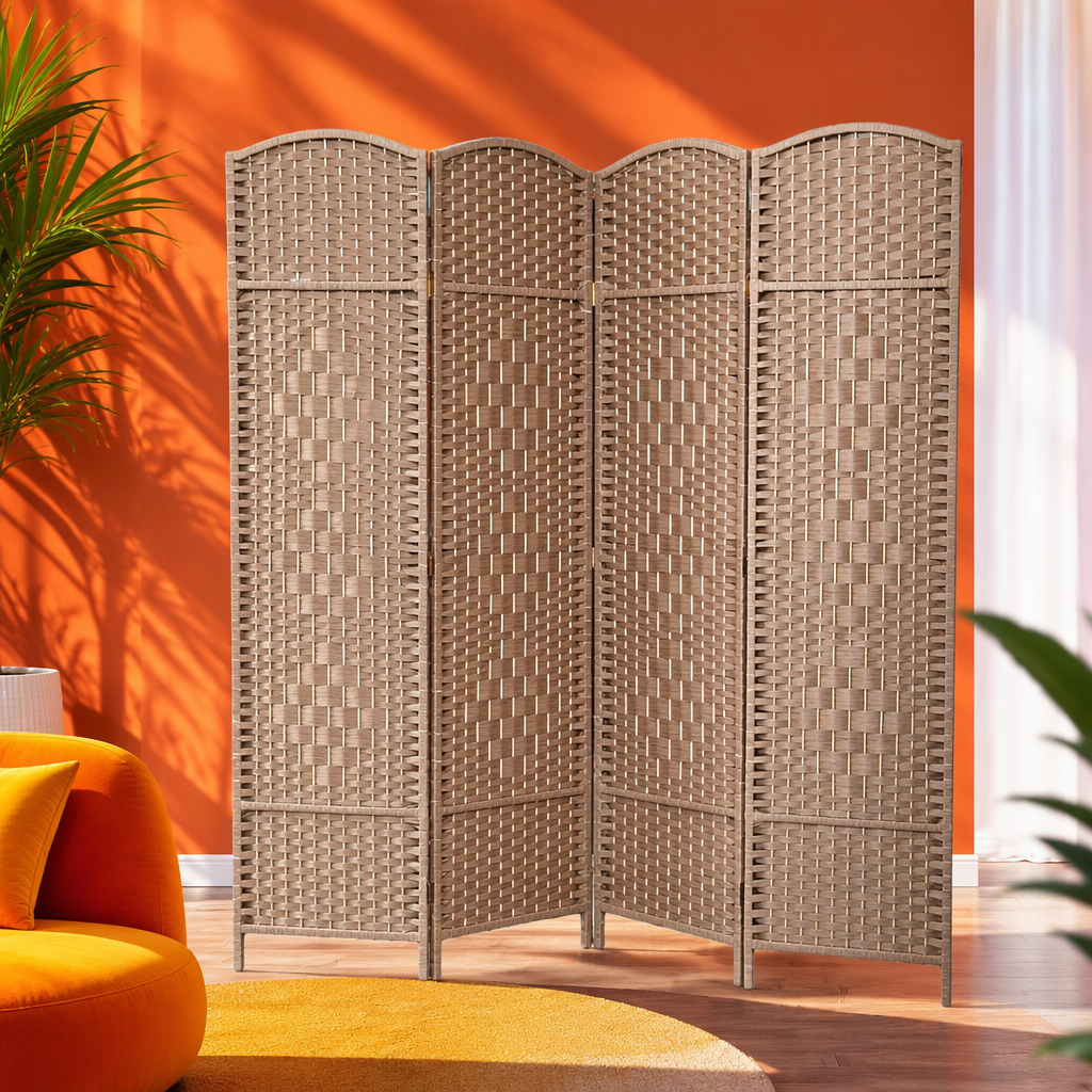 أربعة أشجار من الروطان البني فاتح مزخرفة بغرف نوم غرفة الجلوس المطوية Specification image