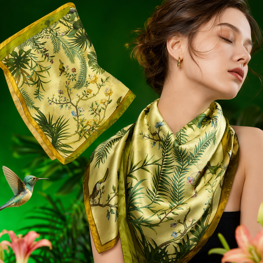 منديل حرير أصفر، منديل حرير صغير سيدة وشاح الربيع -الصيف Specification image