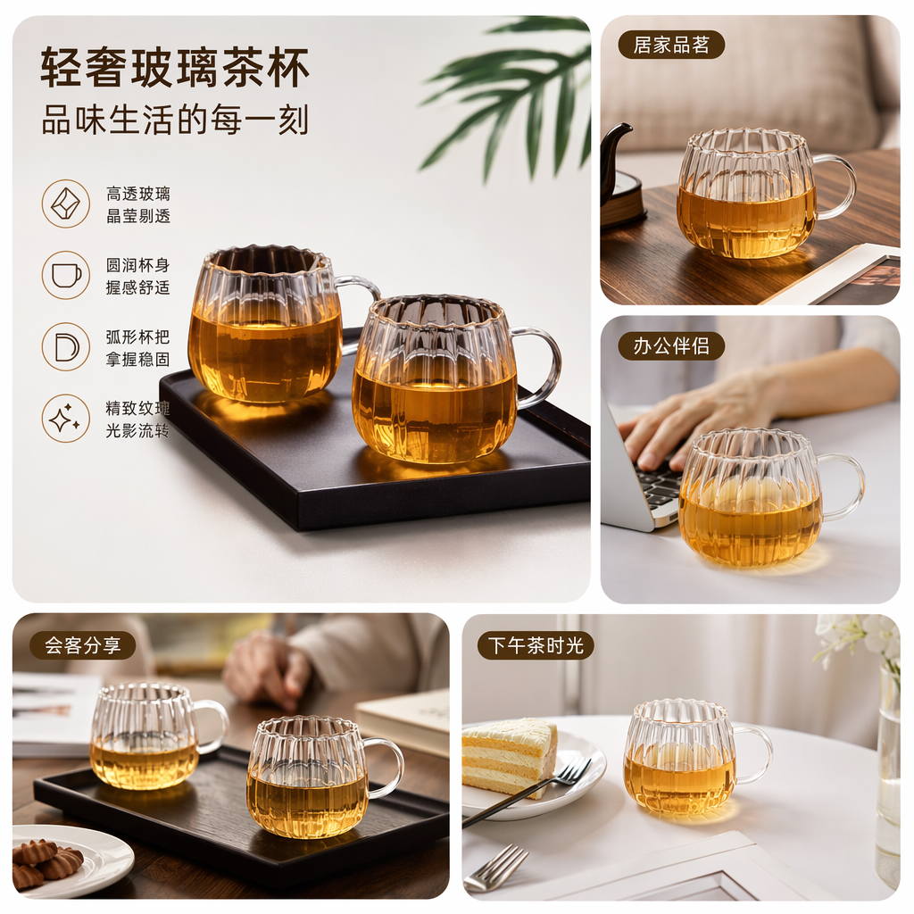 透明玻璃茶杯 茶水分离设计 防烫手高硼硅耐热茶具