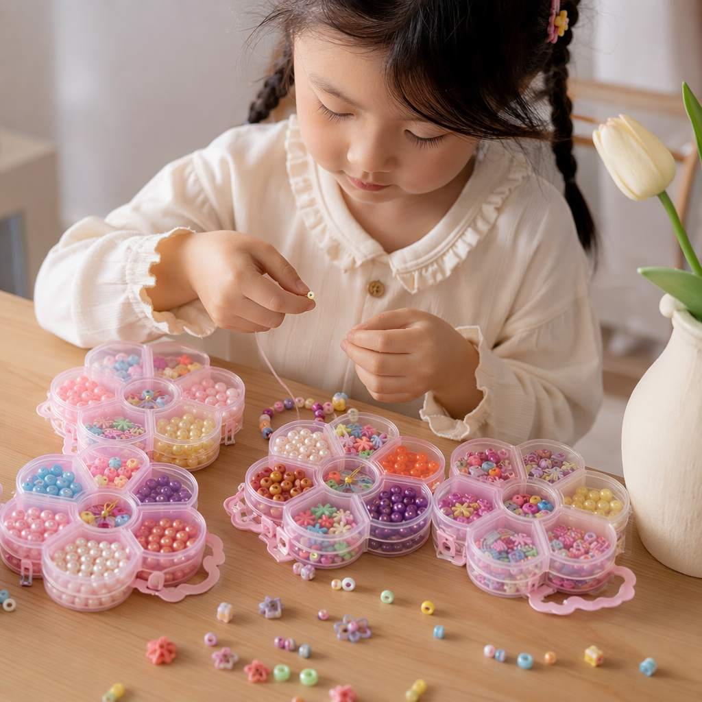 Pink flower-shaped beaded toy set for children's educational DIY creative early education - 2