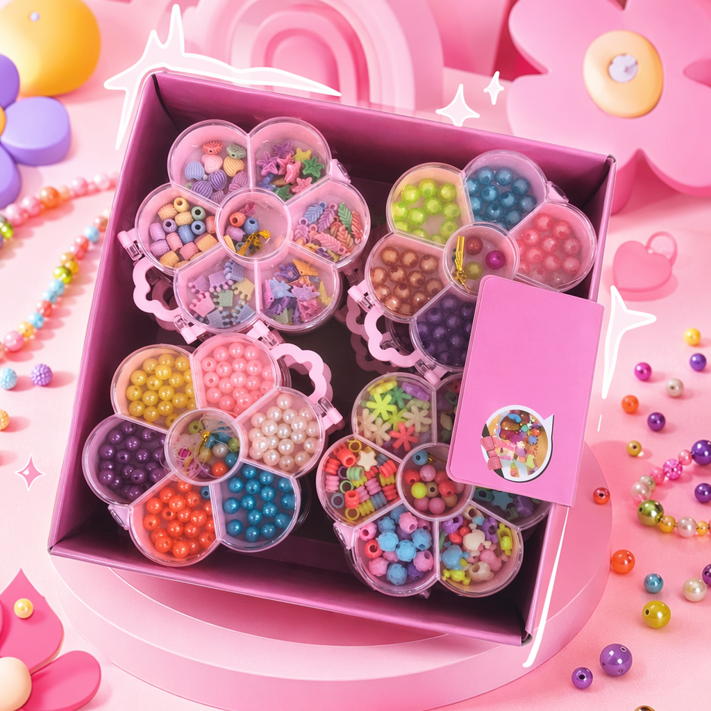 Pink flower-shaped beaded toy set for children's educational DIY creative early education - 3