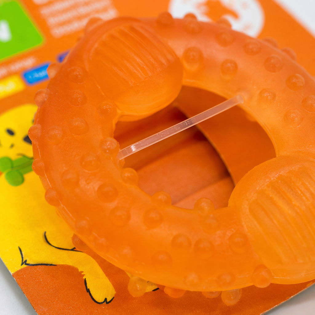 Colorful double-ball small tire jelly gradient pet teething toy, ring-shaped with protrusions, dog special orange pallet packaging Specification image