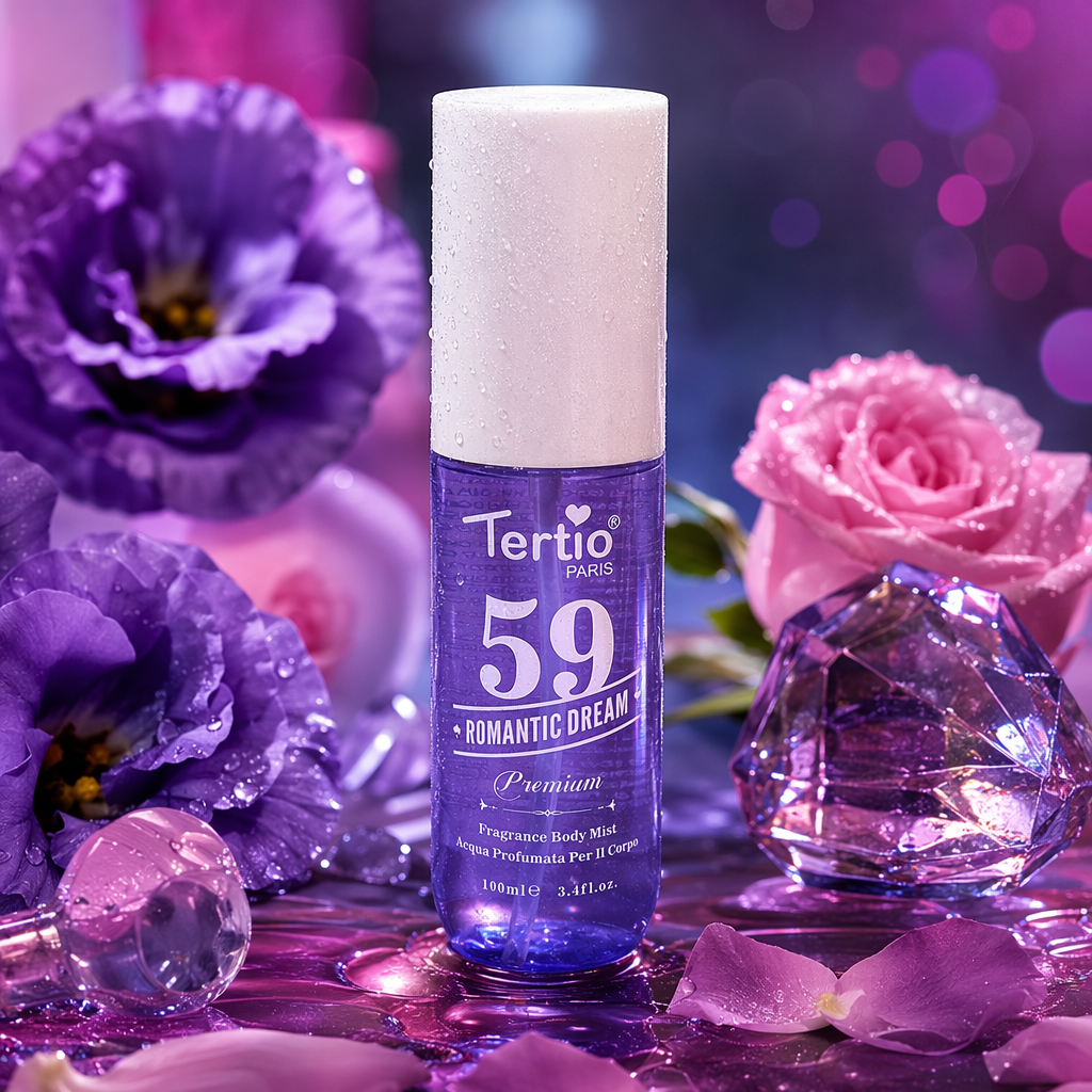 Tertio Romantic Dream Purple bottle white cap Perfume Body spray 59ml Specification image