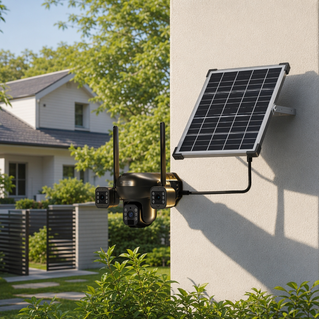 Black solar-powered surveillance camera, outdoor wind-resistant aluminum shell, 1080P wireless long battery life details Picture