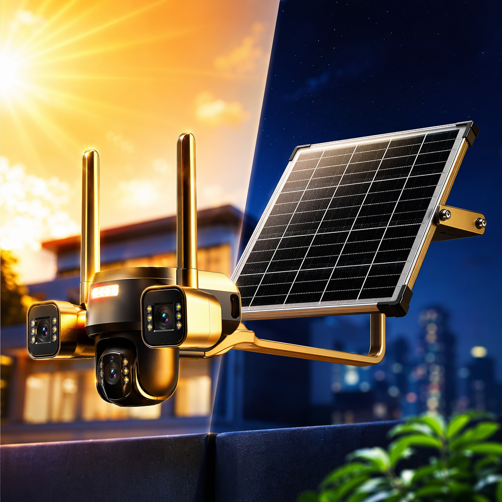 Black solar-powered surveillance camera, outdoor wind-resistant aluminum shell, 1080P wireless long battery life Specification image