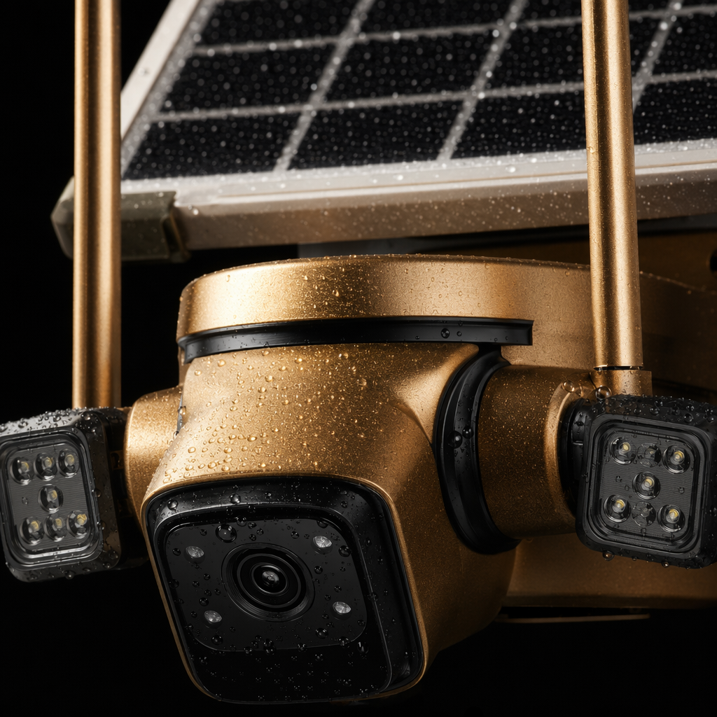 Black solar-powered surveillance camera, outdoor wind-resistant aluminum shell, 1080P wireless long battery life Application Scenario
