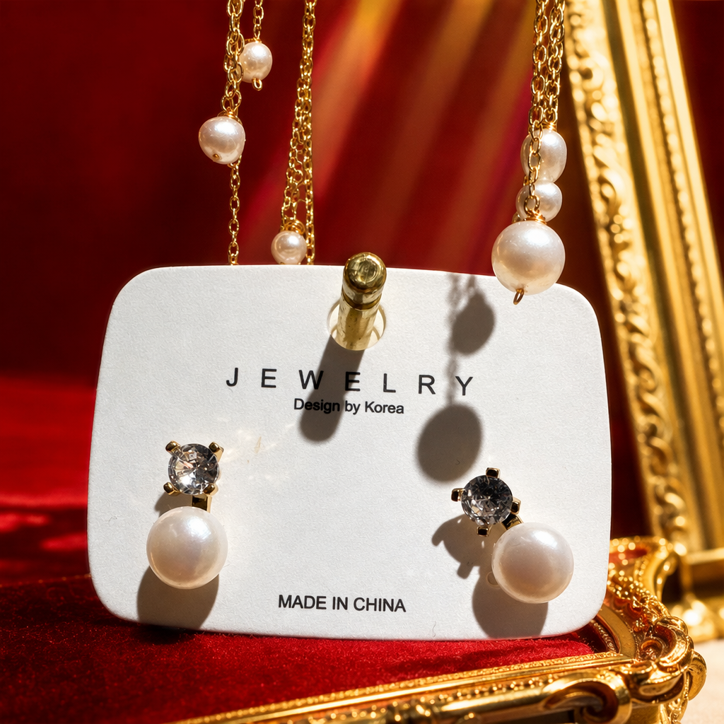 White stud display board with pearl and diamond stud set fashion accessory display rack Specification image