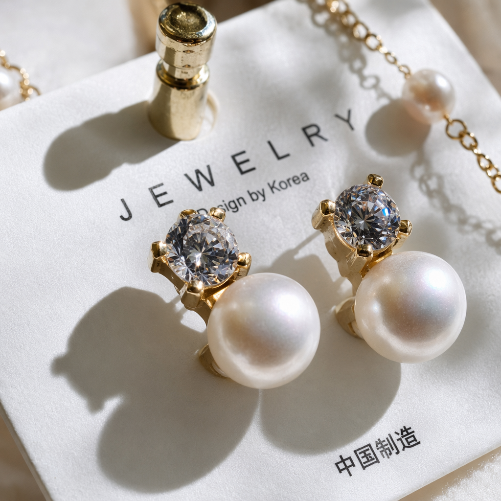 White stud display board with pearl and diamond stud set fashion accessory display rack Application Scenario