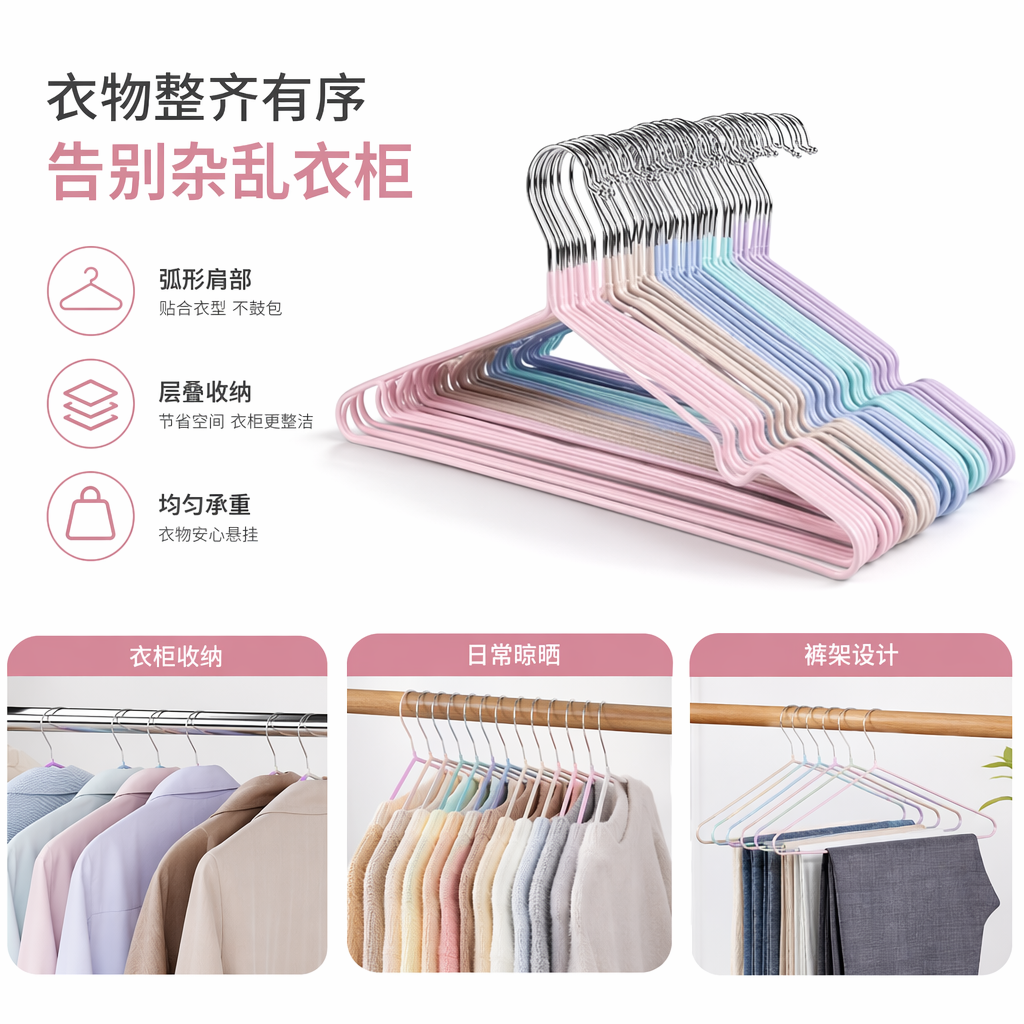 Colorful coat hangers, home anti-slip multi-functional plastic coat hangers, simple Nordic style full image
