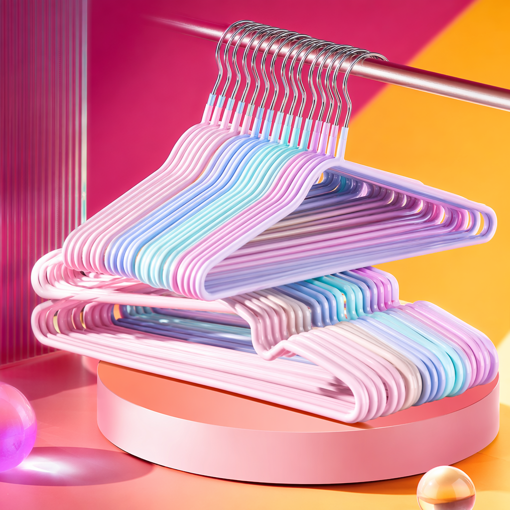 Colorful coat hangers, home anti-slip multi-functional plastic coat hangers, simple Nordic style Specification image