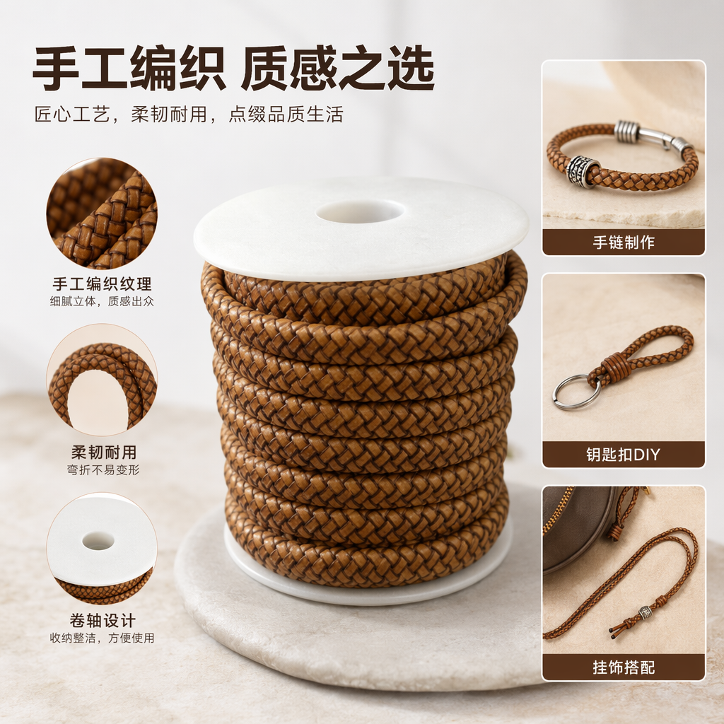 棕色编织绳卷 手工DIY编织材料 家居装饰绳索 10米长