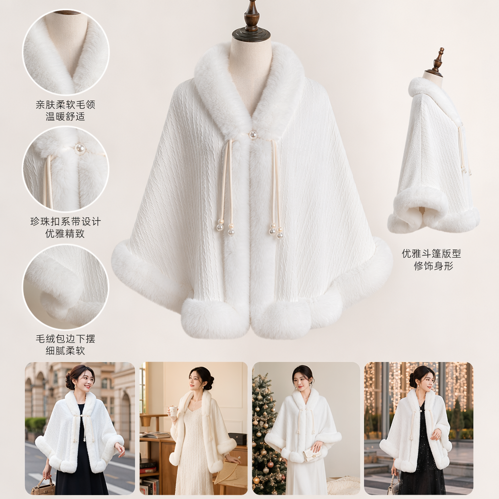 White plush shawl, a warm, fashionable and versatile women's scarf for autumn and winter full image
