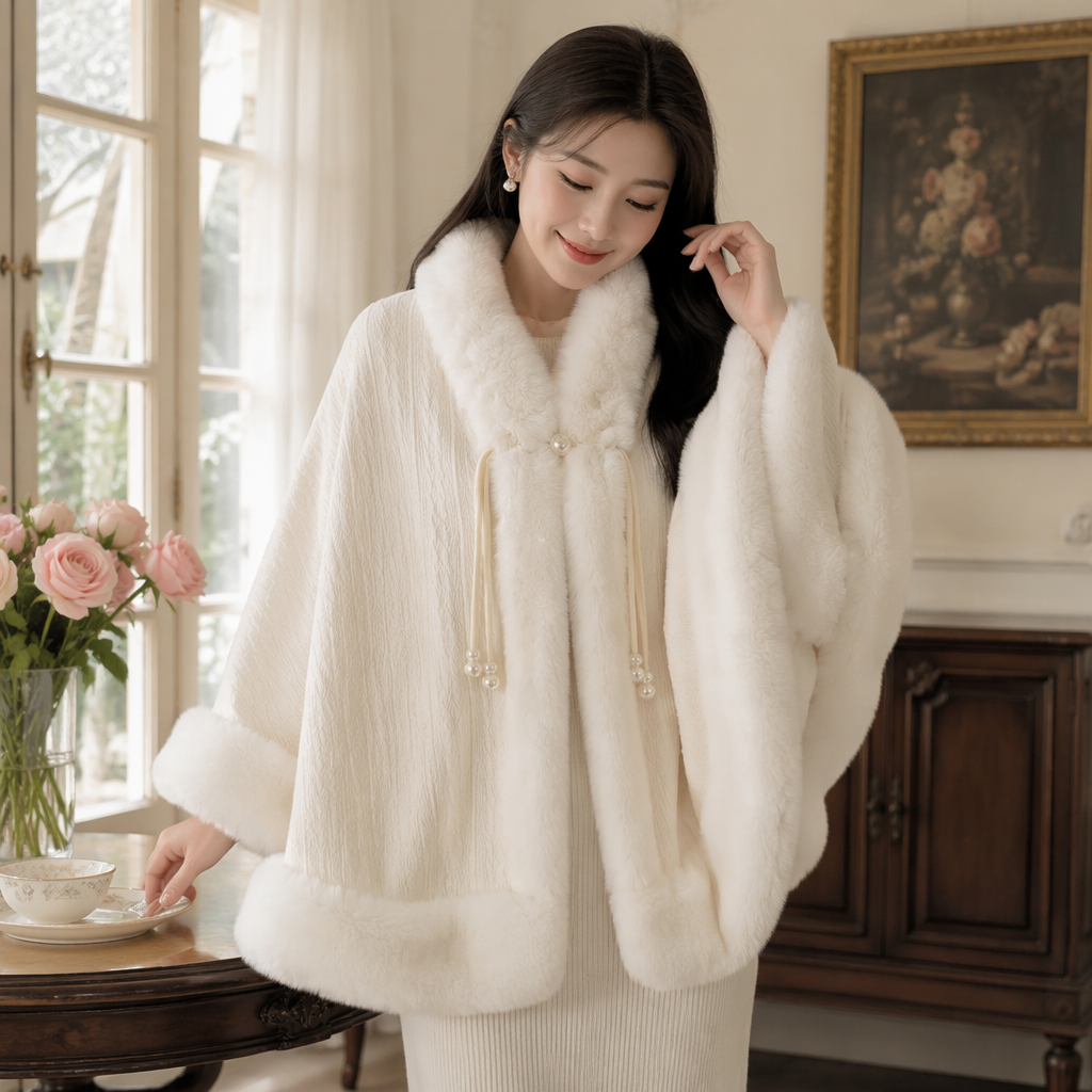 White plush shawl, a warm, fashionable and versatile women's scarf for autumn and winter details Picture