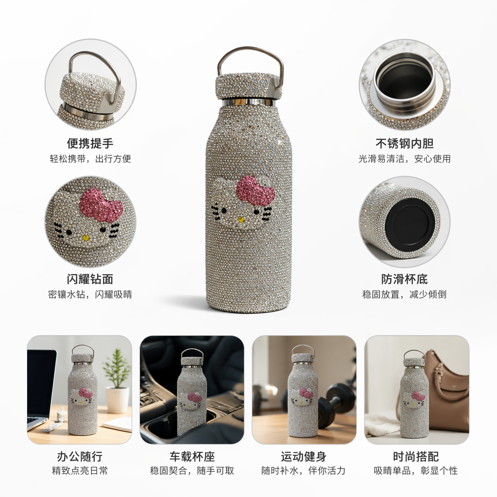 Hello Kitty闪亮水晶装饰水杯