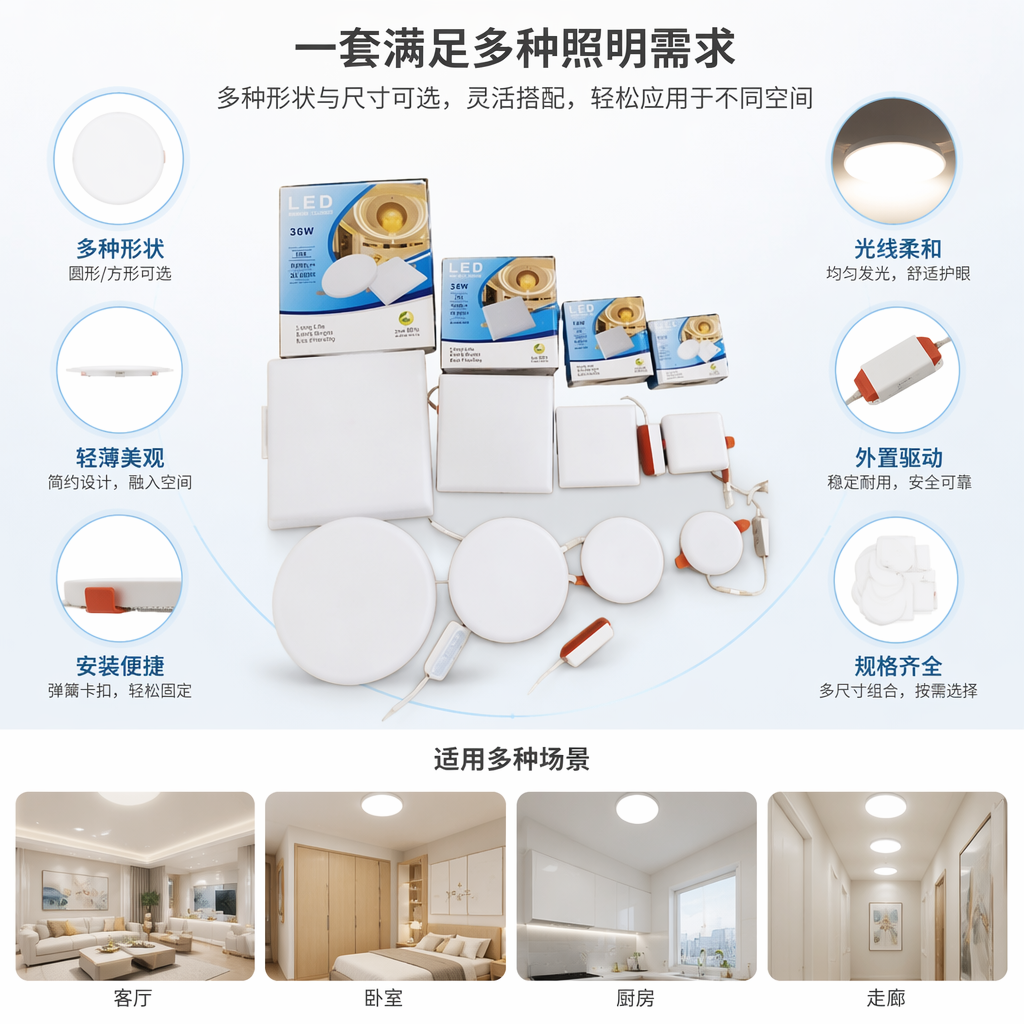 白色LED灯具含包装盒 节能护眼室内照明灯