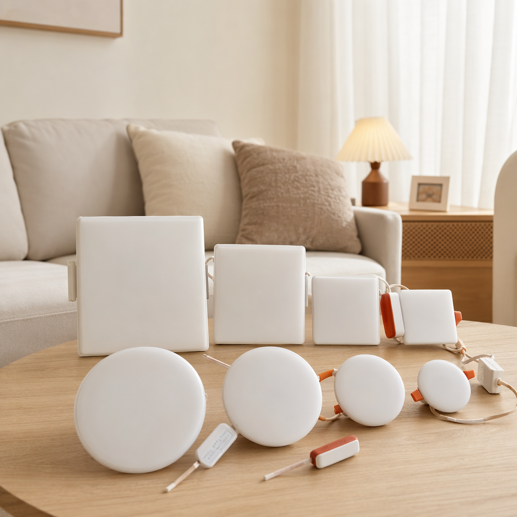 White LED lighting fixtures with packaging boxes, energy-saving and eye-protecting indoor lighting fixtures details Picture
