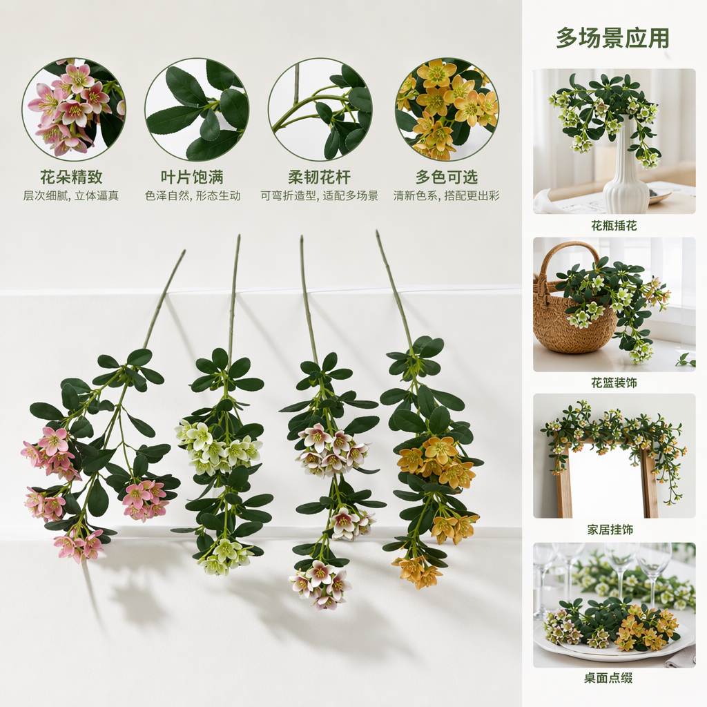 彩色仿真花枝家居装饰摆件客厅卧室阳台花艺插花材料