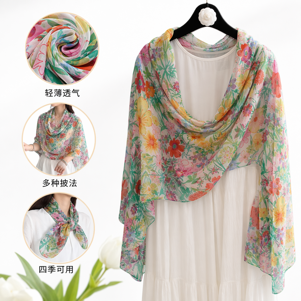 Colorful floral pattern scarves are warm in autumn and winter. Pure cotton knitted scarves are fashionable and versatile for women