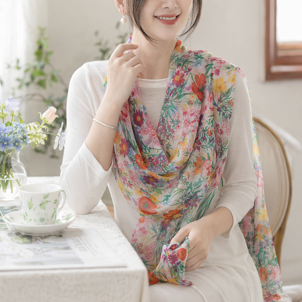 Colorful floral pattern scarves are warm in autumn and winter. Pure cotton knitted scarves are fashionable and versatile for women details Picture