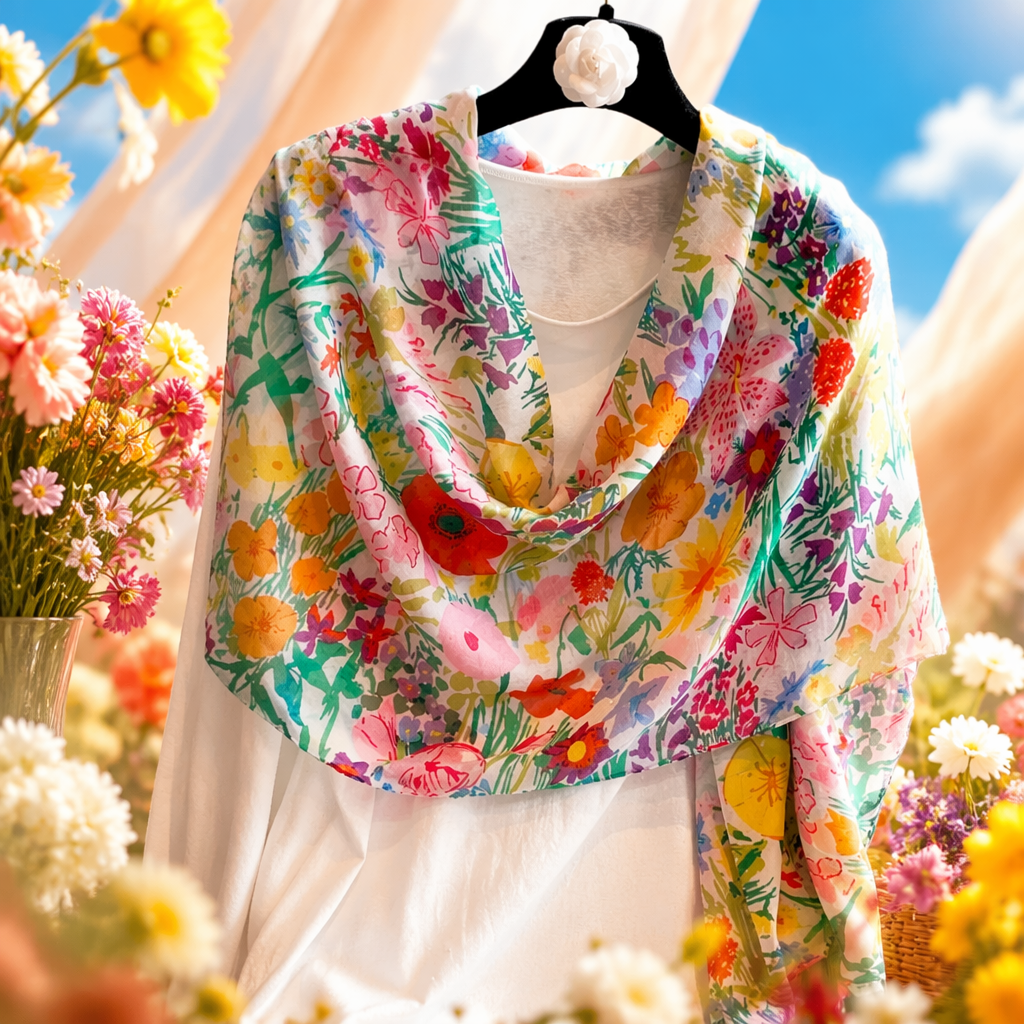 Colorful floral pattern scarves are warm in autumn and winter. Pure cotton knitted scarves are fashionable and versatile for women Specification image
