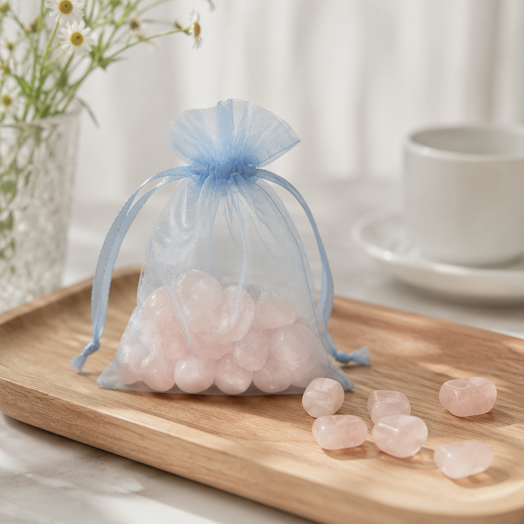 Shanshan Bag-making light blue organza drawstring drawstring bag for powder crystal silk scarf packaging cloth bag pic 2