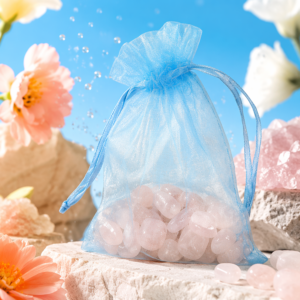 Shanshan Bag-making light blue organza drawstring drawstring bag for powder crystal silk scarf packaging cloth bag pic 3