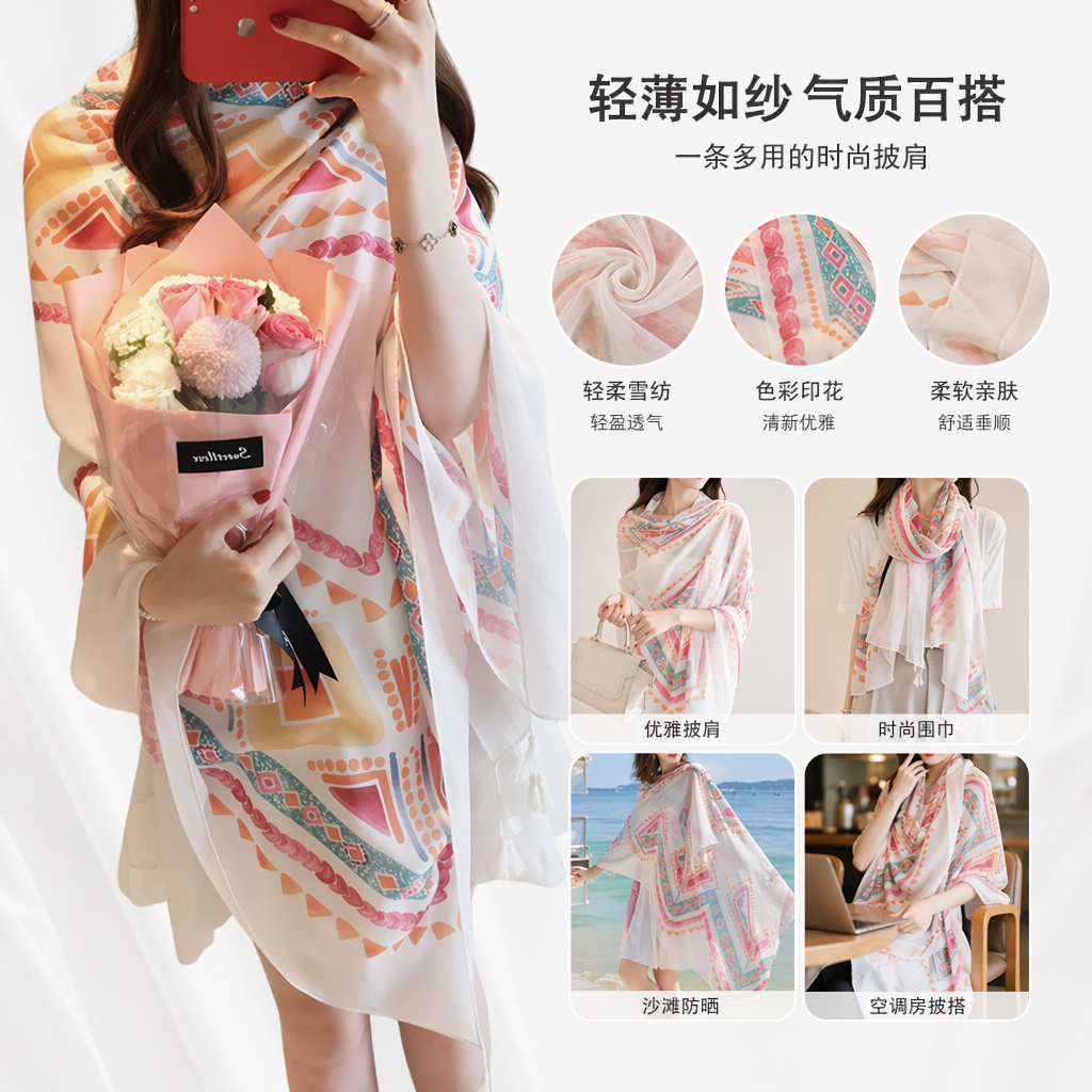 Colorful geometric pattern scarves are warm in autumn and winter. Pure cotton knitted scarves are fashionable and versatile for women