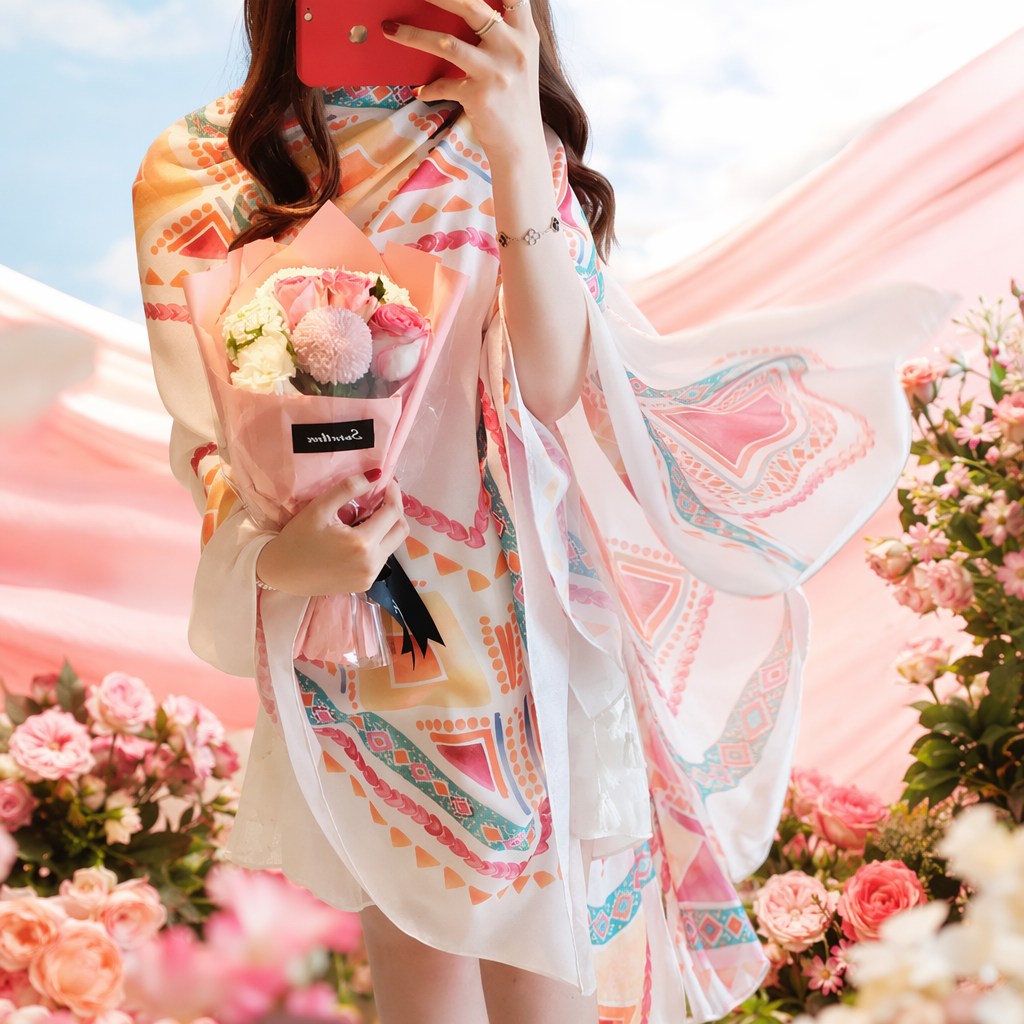 Colorful geometric pattern scarves are warm in autumn and winter. Pure cotton knitted scarves are fashionable and versatile for women Specification image