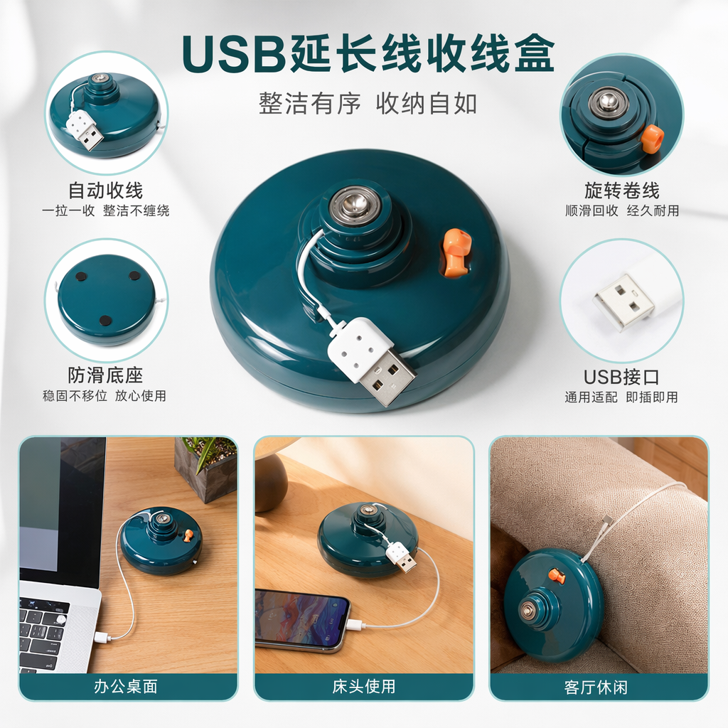 绿色圆形USB充电台灯 可调光护眼学习办公照明