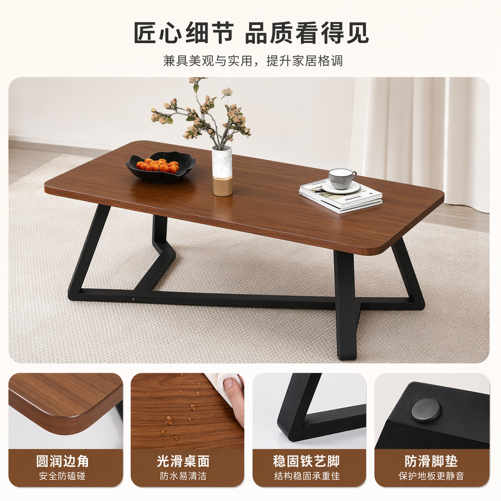 北欧风实木木质茶几客厅简约现代小户型家用方形矮桌