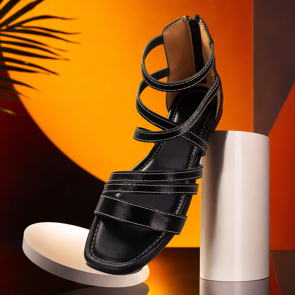 Black Roman-style sandals for women, summer breathable and casual flat sandals Specification image