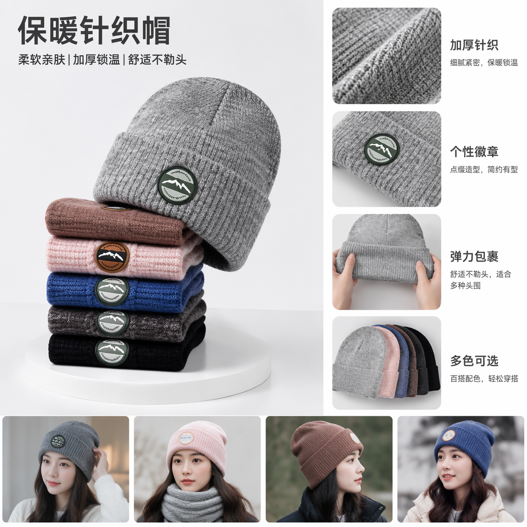 多色针织帽 男女通用保暖毛线帽 冬季时尚休闲棒球帽