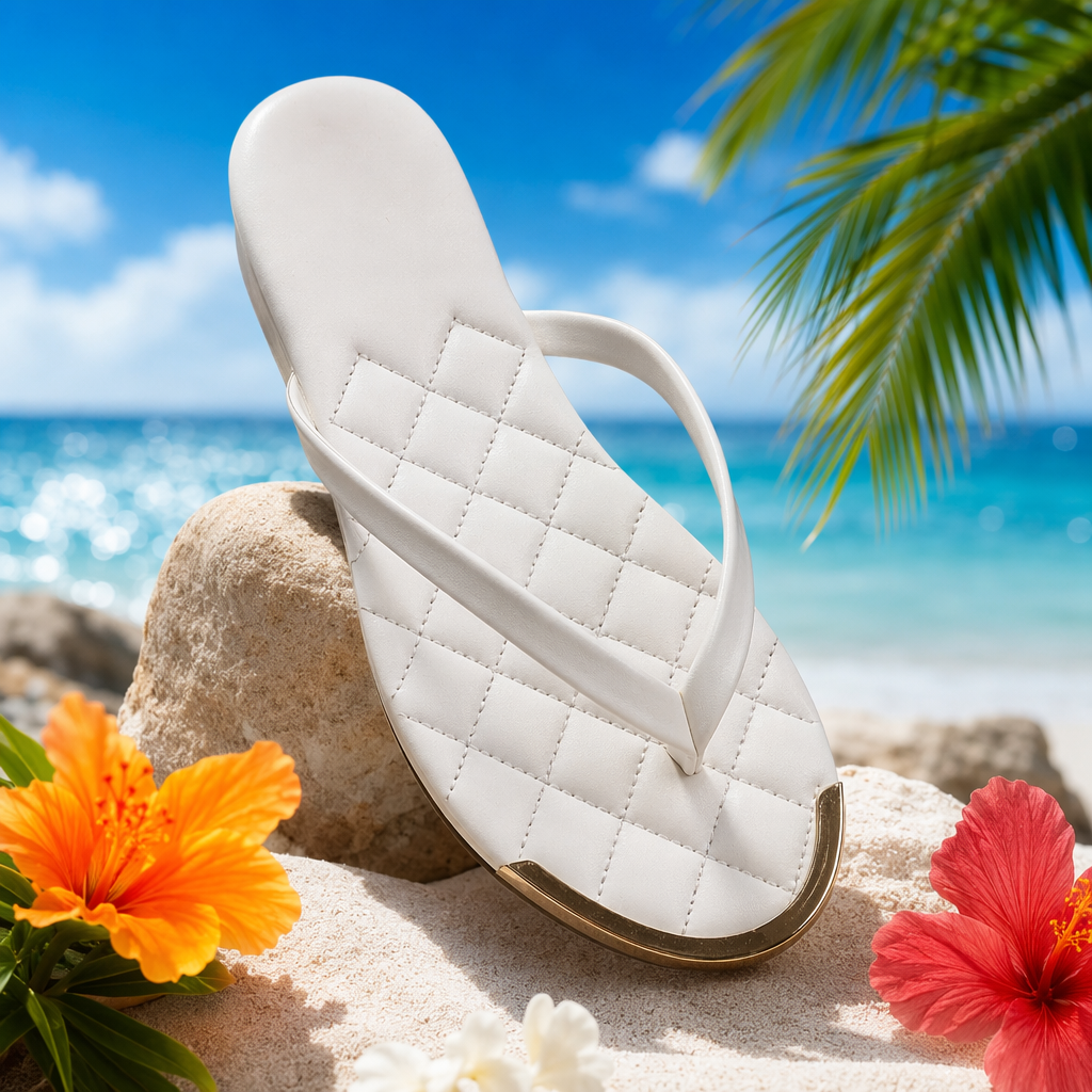White diamond-patterned flip-flops for women, summer breathable and anti-slip soft-soled casual beach shoes Specification image