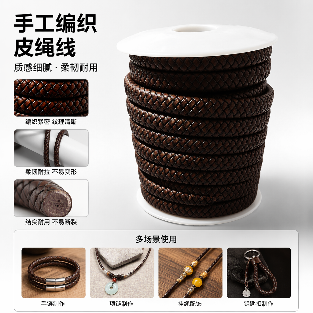 棕色编织绳卷 手工DIY编织材料 家居装饰绳索 100米卷装