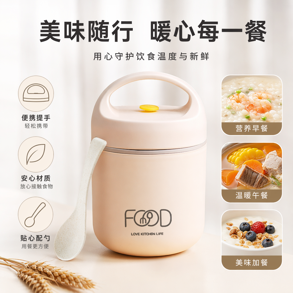 白色早餐杯带手柄和小勺陶瓷家用简约早餐套装
